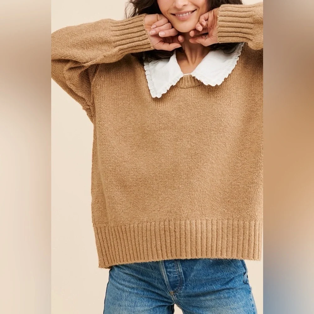 Free People Brookside Tunic Sweater in Desert Camel
